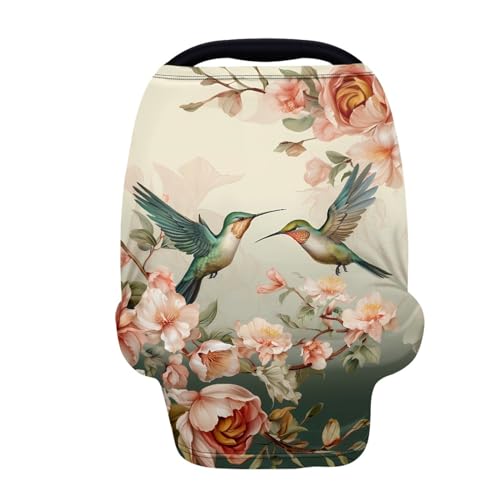 Image of Fashion Hummingbird Floral Print Stylish Infant Babies Nursing Cover Stretchy Car Seat Canopy for Shopping Cart /High Chair /Stroller Covers