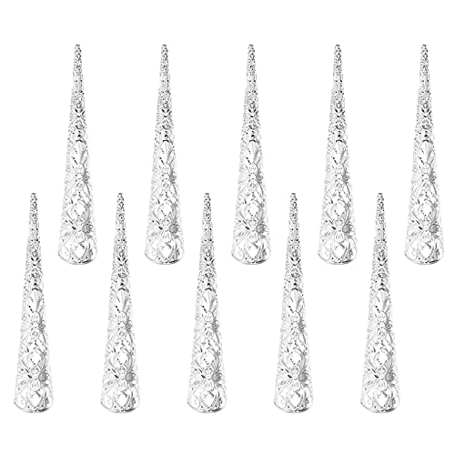 Lurrose 10pcs Finger Nail Tip Claw Rings Ancient Queen Costume Nail Rings Fake Nails for Halloween Party Cosplay Drama Dance Show (Silver)