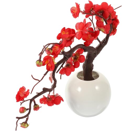 Bonsaï de chrysanthèmes d'hiver rouge en pot céramique