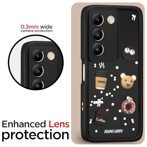 Image of Bintage Cute Fun Taddy Cartoon 3D Ball Bear Milk Donut Coffee Cup Silicon Case Full Body & Camera Protection Back Cover Compatible for Vivo T3 5G - Black