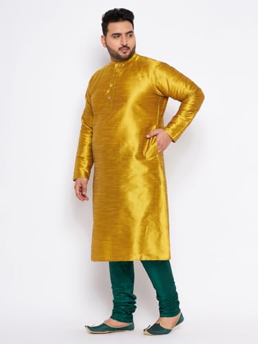 Image of Vastramay Plus Men's White Silk Blend Kurta Pyjama Set VPLUSMKWH001nPBL 44 | Independence Day