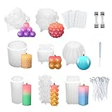 MOAMUN 8PC Silicone Candle Moulds Set for Candle Making, 3D Bubble Candle Pillar Candle Mould with 113 Tools, Candle Molds for Making Soap Wax Crafts DIY Handmade Gift Decor