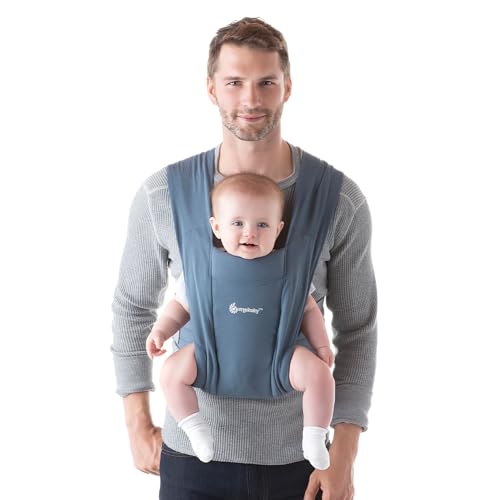 Image of Ergobaby Embrace Baby Carrier Newborn to Toddler - Breathable Baby Carriers for Summer - Cozy Essentials (7-25 Pounds), Ponte Knit, Oxford Blue