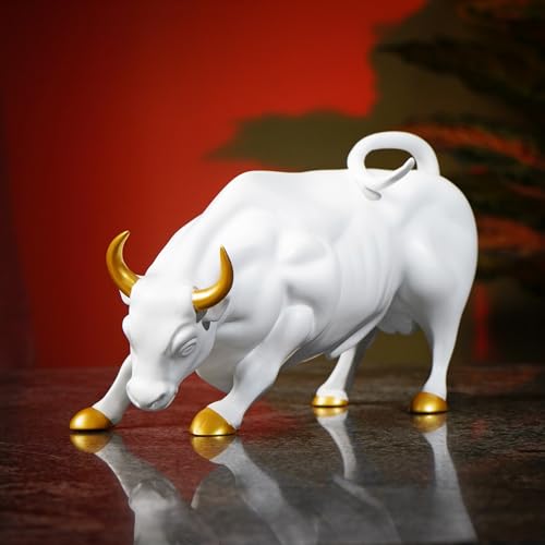 Image of Artarium Abstract Art Bull Showpices for Living Room Charging Bull Statue Sculpture Ornament Animal Figurines for Table Decor Gifting Home Decoration (Charging Bull White 5.11 Inch)