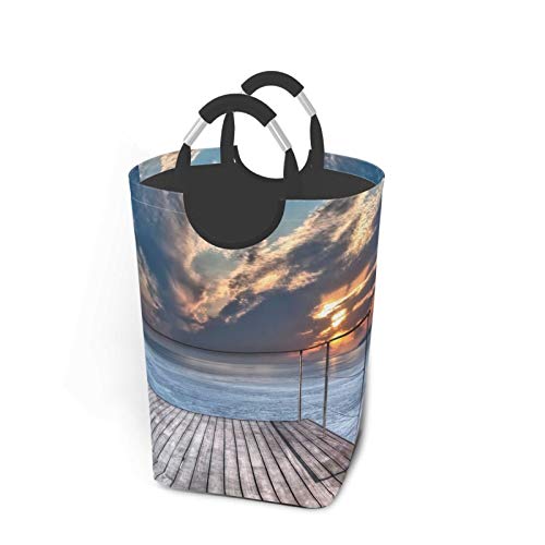 Wäschesack,Landschaft Meerblick Terrasse Sonnenuntergang drucken,Großer faltbarer Wäschekorb,zusammenklappbarer Wäschekorb,zusammenklappbarer