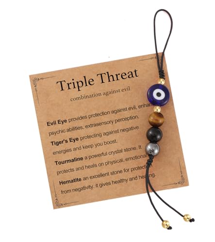 SKIRIFLA Evil Eye Hanging Keychain Phone Charms Strap Evil Eye Jewelry Decor for Bag Phone Lanyard Healing Crystals Triple Threat Protection Tiger Eyes Keychain for Women (Black)