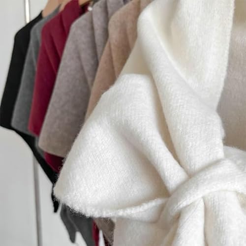 Pashmina Shawl Wraps Women's Knitted Triangle Striped Scarf Warm Cardigan Wool Cashmere Solid Color Tie Up Knotted Design3