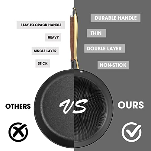 imarku Non Stick Frying Pans, Professional Cast Iron Skillets 2 Pcs - 8 Inch & 10 Inch Frying Pans Nonstick, Honeycomb Long Lasting Frying Pan Set Gold Handle Oven Safe Pan, New Home Essentials by imarku - Image 6
