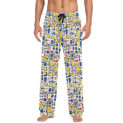 Men’s Abstract Geometric Pajama Pants with Pockets, Comfortable Lounge Sleep Bottoms#115