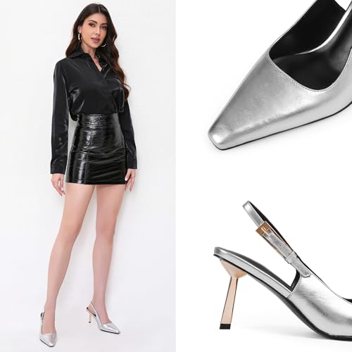 Image of iiimmu Slingback Heels for Women 3.5 in / 4 in Kitten Heel Closed Toe Pumps Dress Shoes