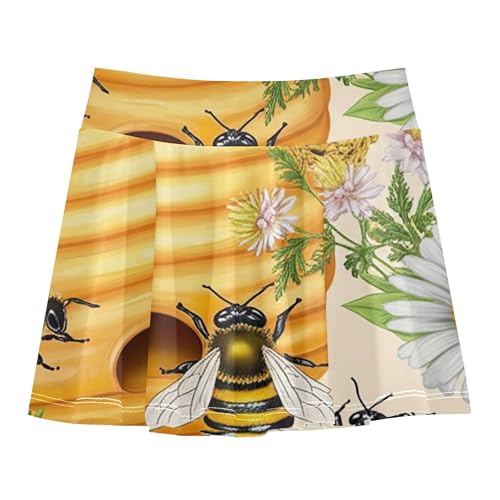 Joisal Athletic Shorts Girls Skorts Kids Tennis Skirts Pleated Little Girl Honeybee Hive Honeycombs 3t