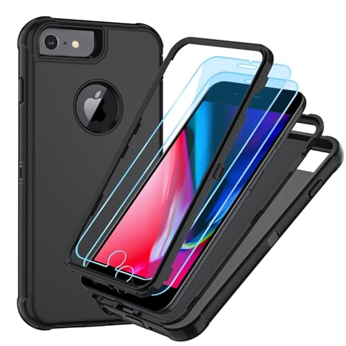 SunStory Compatible with iPhone 6/7/8 Case with HD Screen Protector, 3-Layer Heavy Duty Full-Body Cover,3 in 1 Hybrid Protective Case for iPhone 6/7/8 4.7', Black