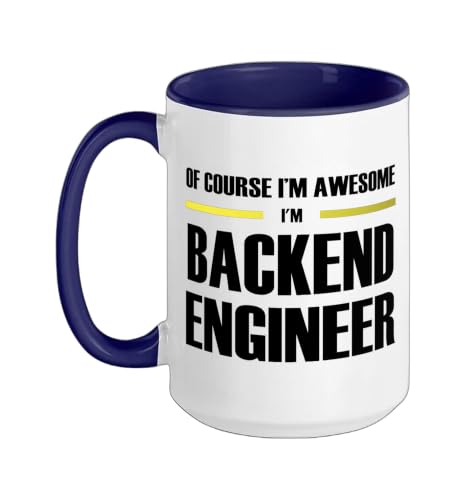 The Awesome Backend Engineer Ceramic Mug, Dark Blue/White, 15oz
