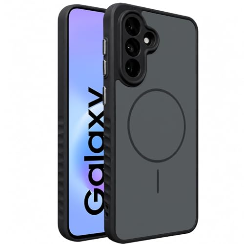 Image of VONZEE Matte Magnetic Case Compatible for Samsung Galaxy A57 Wireless Charging Shockproof Anti-Scratch TPU PC Slim Fit Full Protection Phone Cover for Samsung Galaxy A57-BLACK