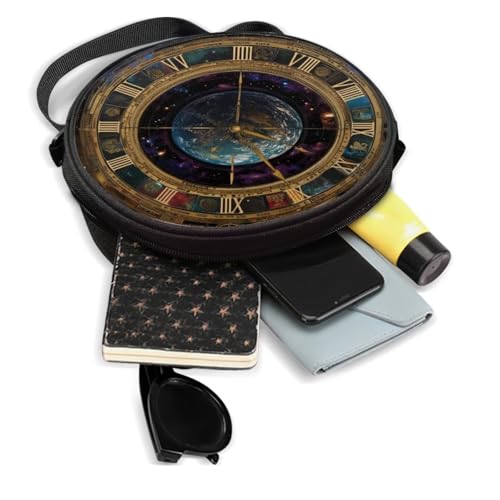 Image of Women Novelty Round Clock Shape Zippered Clock Purses for Women Tote Handbag Shoulder Bag, Gift for Mom Girlfriend
