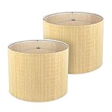 DOLOOTA Bamboo Lamp Shades Set of 2, Handwoven Medium Drum Lampshades for Table Lamps 13x13x10 Inch, Organic Japandi Wabi Sabi Boho Decor, Standard Spider Fitter (Harps Not Included), Natural