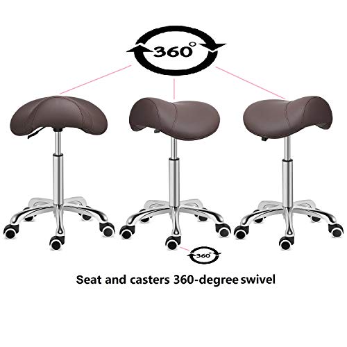 Kaleurrier Saddle Stool Rolling Swivel Height Adjustable with Wheels,Heavy Duty Stool,Ergonomic Stool Chair for Lab,Clinic,Dentist,Salon,Massage,Office and Home Kitchen (Coffee, Without Back)