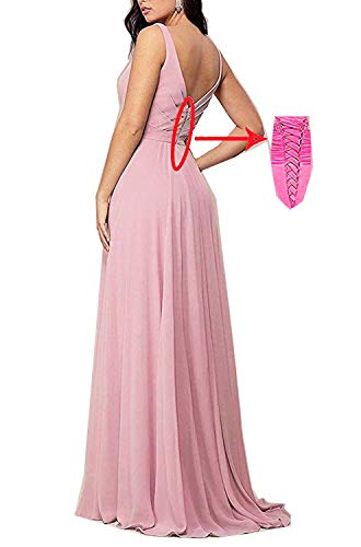 Faironline V Neck Peated Chiffon Bridesmaid Dresses Long Split Formal Dress for Women2
