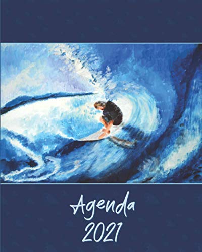 Agenda 2021: Agenda de Janvier à Décembre 2021 | Semainier grand format 25,4 × 20,3 cm (10 x 8 pouces) | Couverture : Oahu - 🏄 - Surfeur | Cadeau pour ... | Calendrier, liste de contacts, notes, ...