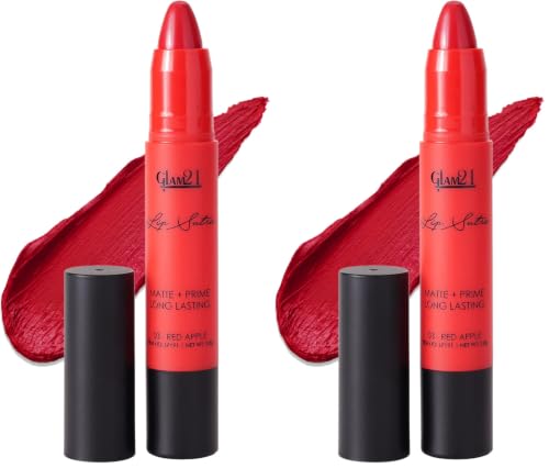 Image of Glam21 Lip Sutra Non-Transfer Crayon Lipstick |Lightweight & Longlasting| Creamy and comfortable on lips -2.8 gm | Red Apple-03 (Pack of 2)