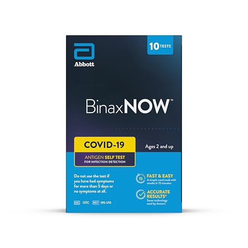 BinaxNOW COVID-19 Antigen Self Test 1 Pack 10 Tests Total COVID Test With 15-Minute Results Without Sending to a Lab Easy to Use at Home