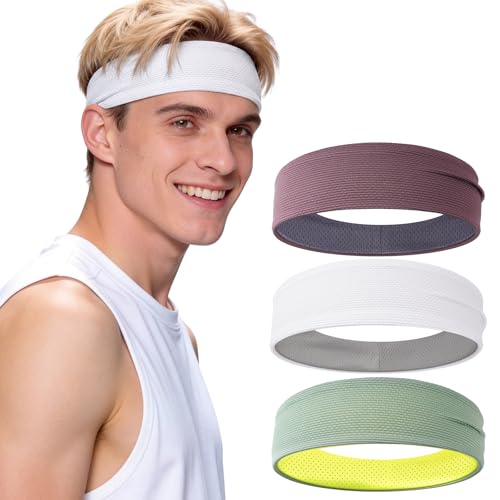 Image of Braylin Men's Headband, 3-Pack Men's Sweatband, Sports Headband for Running, Cycling, Basketball, Fitness Workout, Unisex Headbands