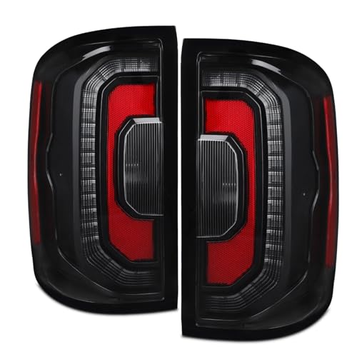 Black LED Tail Lights Assembly Fits 2014 2015 2016 2017 2018 GMC Sierra 1500 Rear Taillight Brake Signal Lamp with Bulbs Driver and Passenger Side Red Lens OE # GM2800295 GM2801295