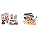 Melissa & Doug Juego para Servir y apilar Bolas de Helado, Verde Lima, Color/Modelo Surtido + Grill and Serve BBQ Set Comida de Juguete de Madera, Multicolor (19280)
