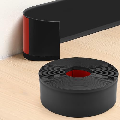 Flexible Baseboard Molding Trim, Self-Adhesive Design Vinyl Wall Base, Peel and Stick Rubber Wall Base Moulding Trim, 4inch(W) x 60feet(L), Black