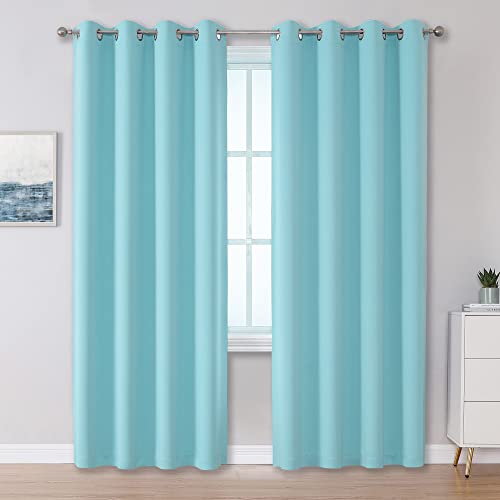 DUALIFE Aqua Colored Curtains 84 Inch Length Blue Bedroom Curtains for Girls Kids Nursery, Grommet Blackout Curtain Panels Window Drapes 2 Panels Set,52 by 84 Inches Long
