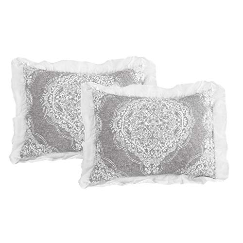 Colcha de algodón Lush Decor gris de 3 piezas para cama matrimonial y queen 6