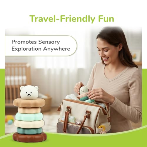 Image of R for Rabbit Orapple Teddy Stacker Stacking Rings Toy Sorting Tower Game Smooth Rounded Edges BPA Free Educational Interactive Learning Toys for Kids Baby Girls Boys (Grey Teddy)