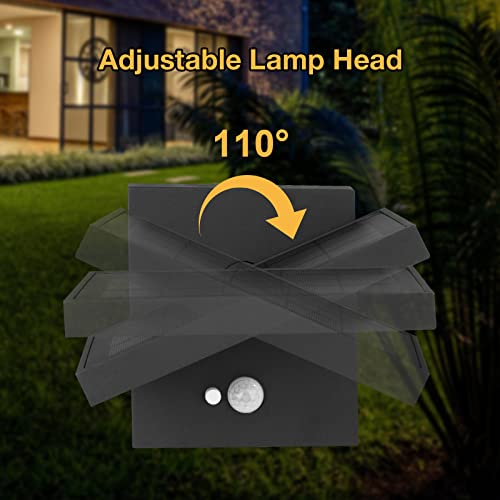 Lustrlach Solar Lights Motion Sensor Outdoor Wall Sconce Waterproof LED Dusk to Dawn Solar Porch Light with Adjustable Lamp Head,Black 3000K Modern Exterior Light Fixture