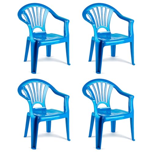 Ac - Pack De 4 Sillas Infantiles Modelo Tipi - Fabricado En España - Ligera Y Fácil De Transportar - Ideal Para Jugar, Leer Y Dibujar - 50 X 35 X 28 Cm - Color Azul