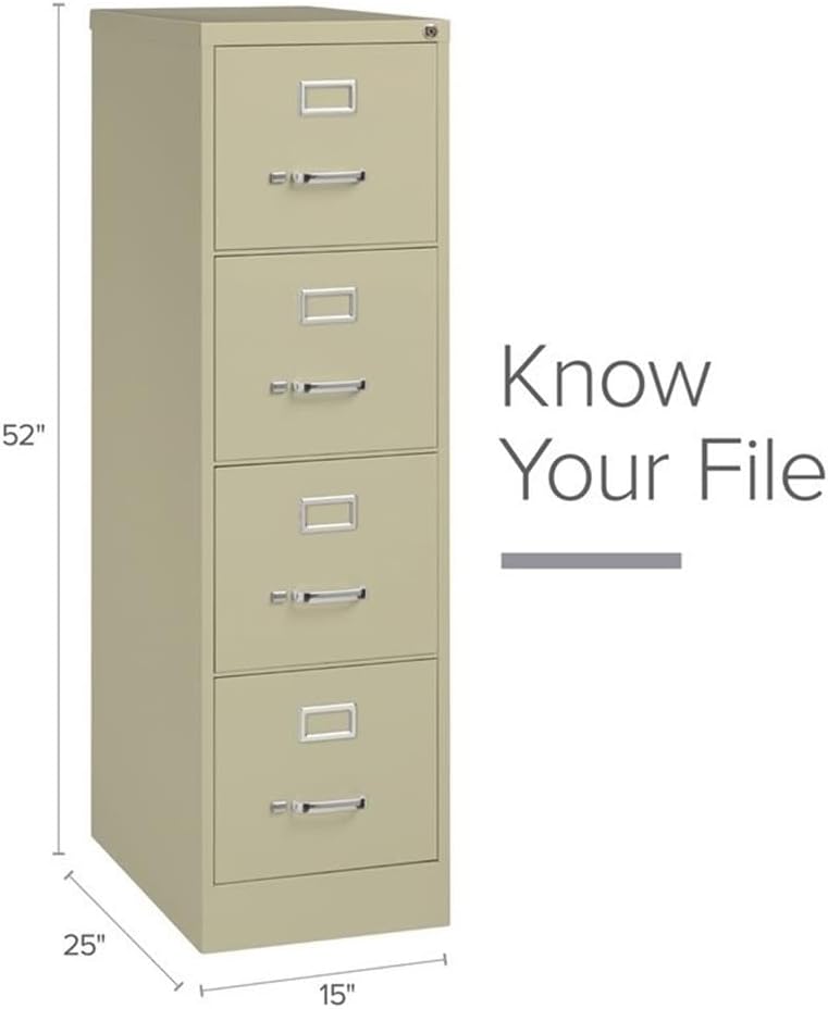 Cooper 25" 4-Drawer Metal Vertical File Cabinet, Beige Finish, Letter Width, Commercial Grade Steel, Smooth Ball-Bearing Slides, Lockable Office Storage, Pre-Assembled Durable Filing Solution