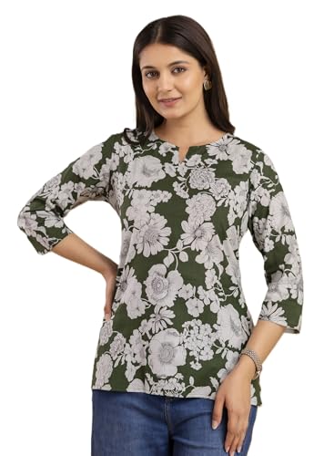 Image of Women's Floral Print Tunic Top, 3 /4 Sleeve, V-Neck, Casual Wear