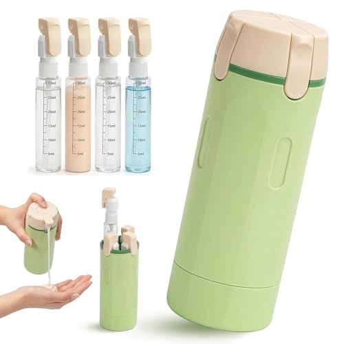 4 in 1 Travel Bottle Dispenser Leak Proof Travel Size Toiletries 30ML Portable Refillable Squeezable Pump Bottles Dispenser for Shampoo Lotion Conditioner & Cream