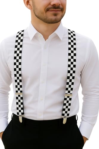 trilece Suspenders for Men - Adjustable Y Back Costume Tuxedo Dress Suspender 3 Strong Clips, Checkered, One size