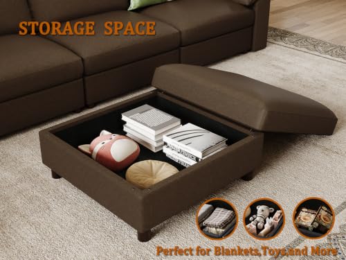 Image of EASE MOOSE Leather Sectional Couch Sleeper, Modular Sofa Bed, Deep Brown