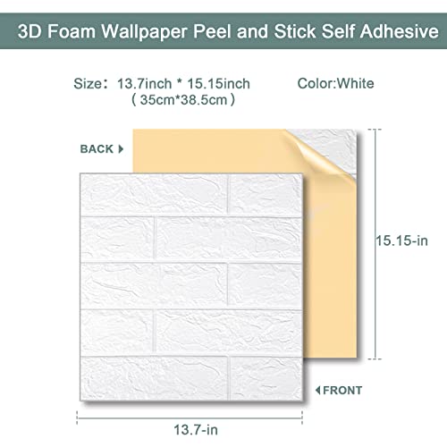 Yodely 3D Wall Panels Stick And Peel, 3D Wallpaper Brick Pe Foam Paneling With Self-Adhesive Waterproof Wallpanel For Interior Wall Decor, Bedroom, Living Room, Kitchen And Home Decoration (12, White) #TOP1