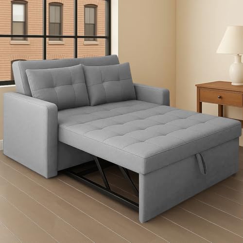 Image of CASASTYLE Trissa 2 Seater Pull-Out Premium Fabric Sofa Cum Bed Sofa Set for Living Room (Light Grey Fabric