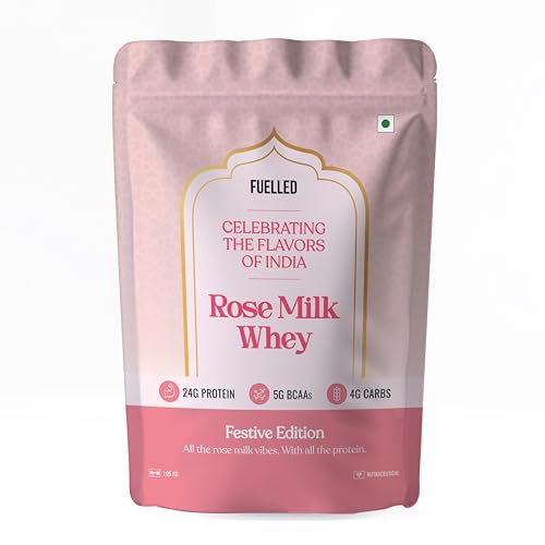 Image of Fuelled Whey Protein Powder Concentrate & Isolate with 24 g Protein, 5 g BCAA (3 kg, 90 Servings) Lab Tested (Rose Milk)