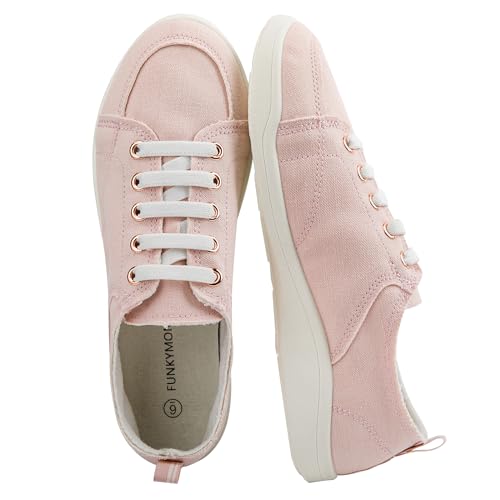 Image of FUNKYMONKEY Slip-On Canvas Sneakers for Women, Comfortable Lightweight Lace-Up Flat Casual Tennis Shoes Breathable Walking Shoes for Everyday Wear