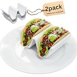 HolaTasty Ceramic Taco Holders 2-Pack, 2-Slot Racks for Standard Soft Tacos