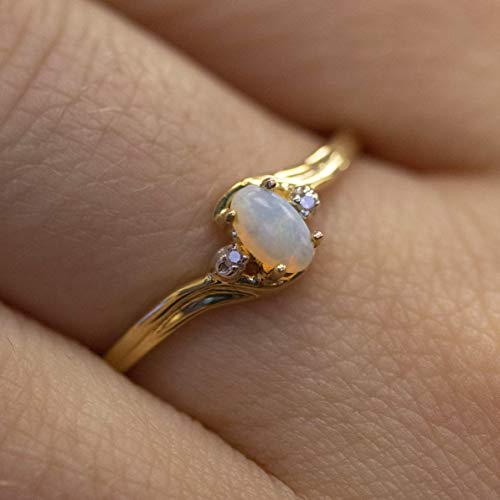 Direct-Jewelry 10K Yellow Gold Oval Opal And Diamond Ring (Size 7.5) #TOP2