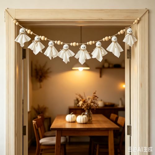 7 Ft White Fabric Cute Ghost Style Halloween Mantel Decor for Indoor Wall - image 4