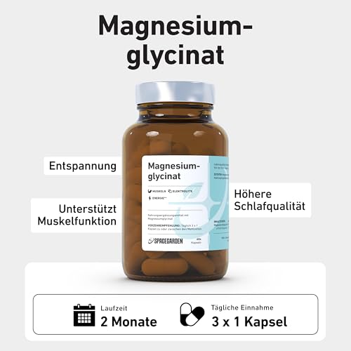Spacegarden – 60 Magnesium Glycinat Kapseln – Hochdosiert & gut verträglich – 400 mg Magnesium Glycinat & 72 mg Magnesium pro Kapsel – Muskel & Entspannung-Unterstützend, Vegan