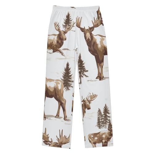 ZZXXB Xmas Tree Moose Boys Long Pants Soft Trousers Elastic Waist Kids Lounge Bottoms with Pockets S-XL