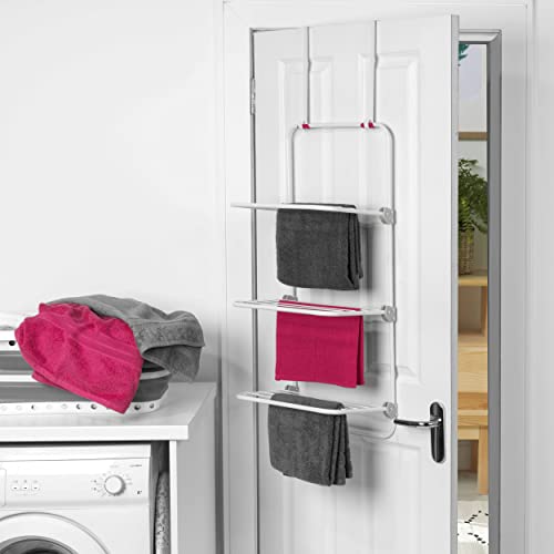 Kleeneze COMBO-8614 Three-Tier Overdoor Clothes Airer, Adjustable Shelves, Set of 2, Space Saving Drying Rack, for Compact Living & Smaller Households, Hard-Wearing Steel, 40 x 20 x 134 cm, Pink/White - Image 7