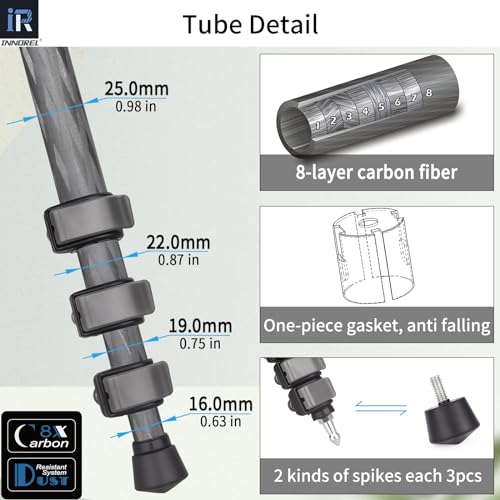 Image of INNOREL P254CF 63 inch Carbon Fiber Travel Tripod,Professional Compact Camera Tripod Stand for Digital DSLR Travel with Low Gravity Center Ball Head Special-Shaped Center Column Max Load 26.5 lbs /12 kg